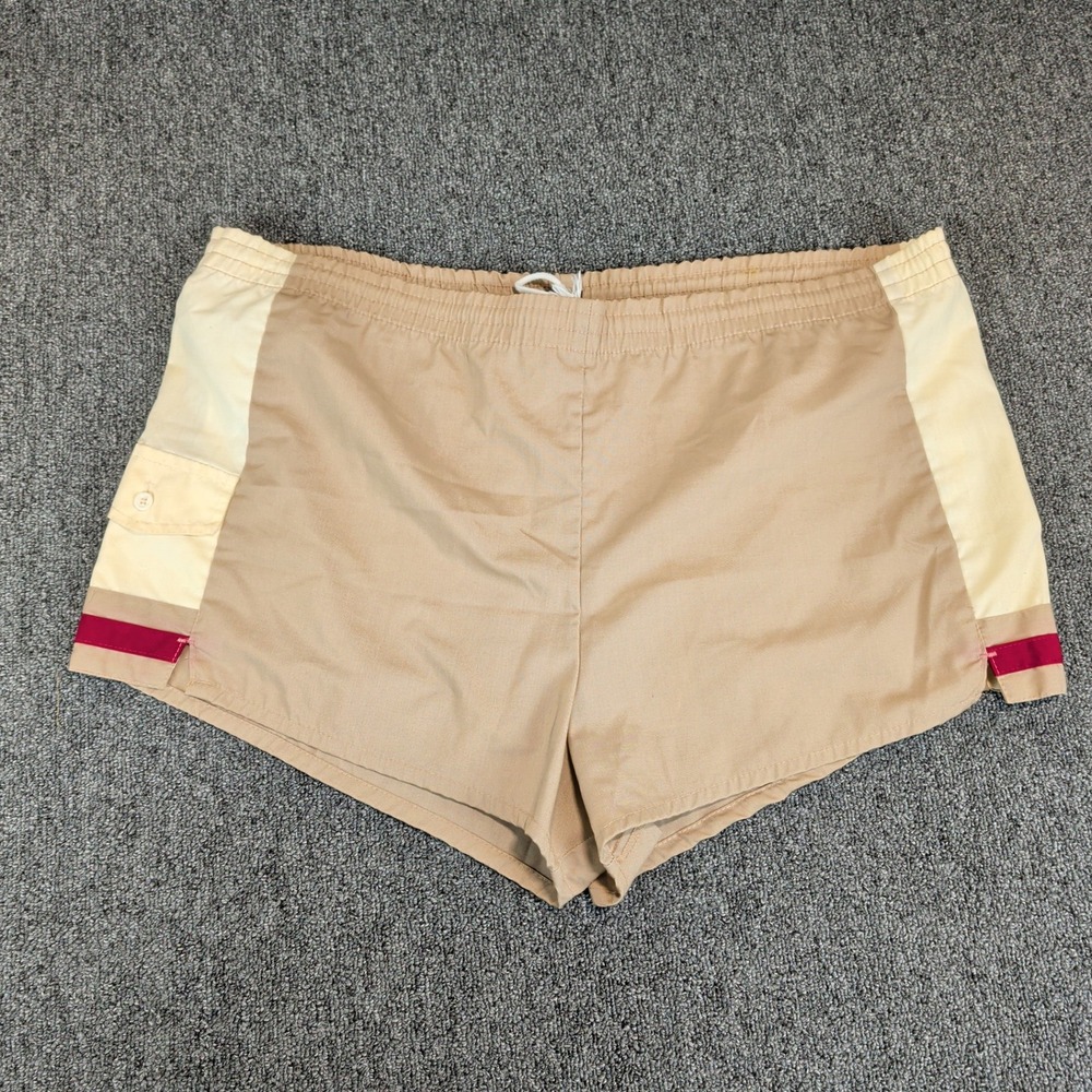 Jantzen Vintage 42 Mens Swim Trunks Tan Colorblock Retro 70s 80s Shorts USA